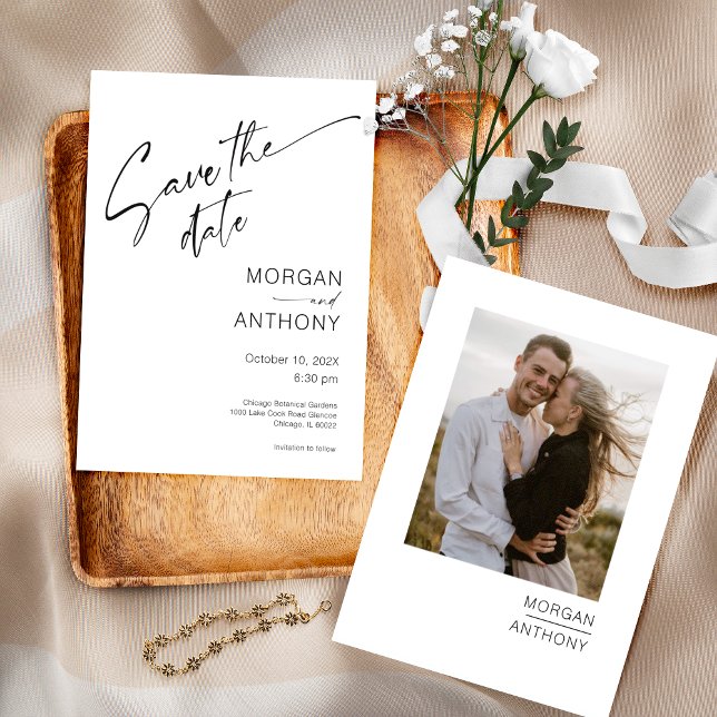 Minimalist White Black Photo Save The Date (Creator Uploaded)