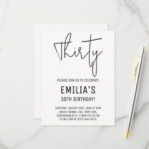 Minimalist White Black Script Thirtieth Birthday RSVP Card