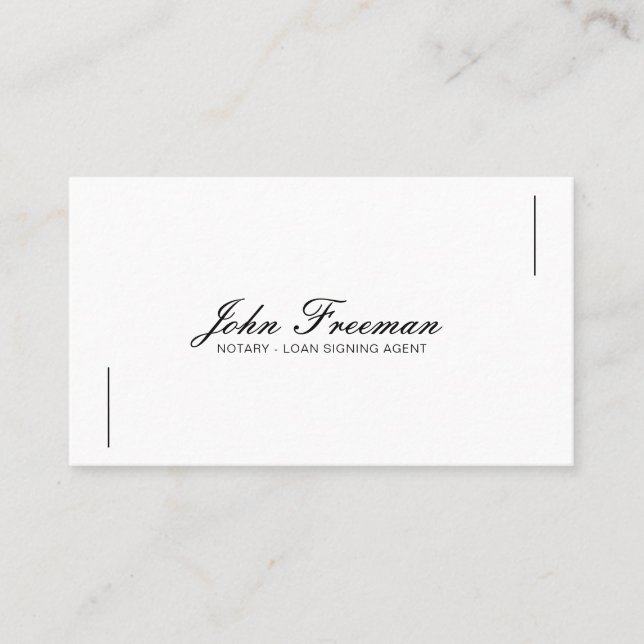 Minimalist White & Black Signing Agent Notary Business Card (Front)