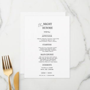 Minimalist White & Black the Night Before Wedding Menu