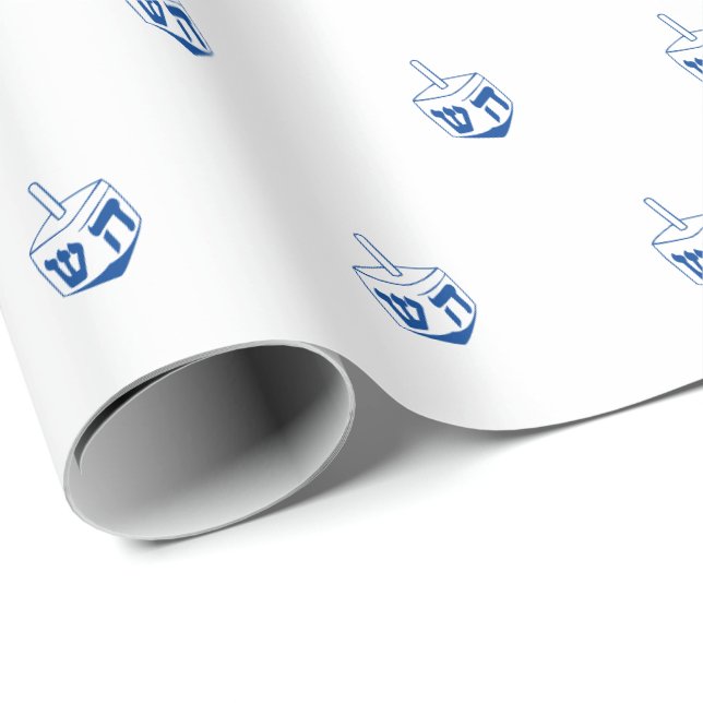 Minimalist white blue Dreidel pattern Hanukkah Wrapping Paper (Roll Corner)