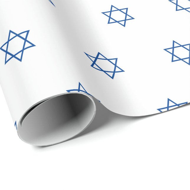 Minimalist white blue Magen David pattern Hanukkah Wrapping Paper (Roll Corner)