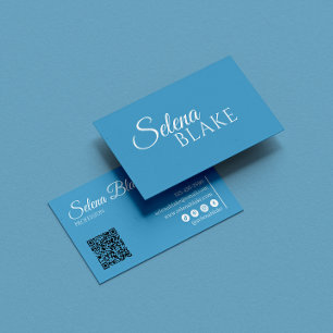 Minimalist white & blue Modern QR Code Business Card
