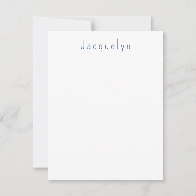 Minimalist White Blue Plain Elegant Modern Name Card (Front)