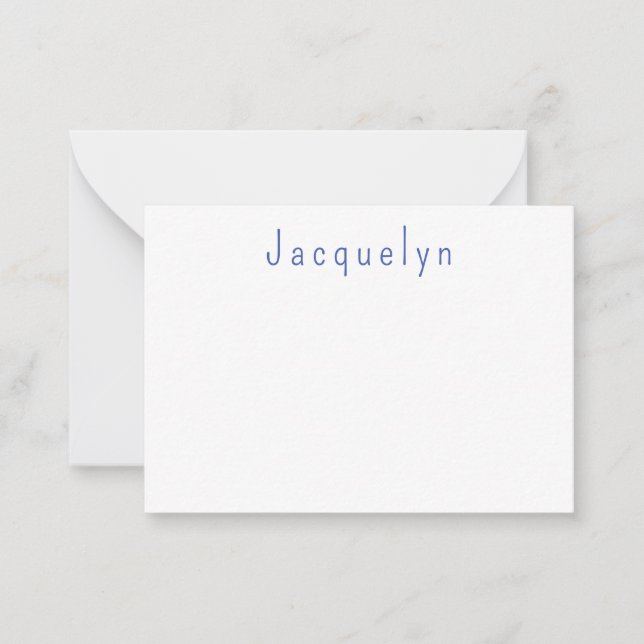 Minimalist White Blue Plain Elegant Modern Name Card (Front)
