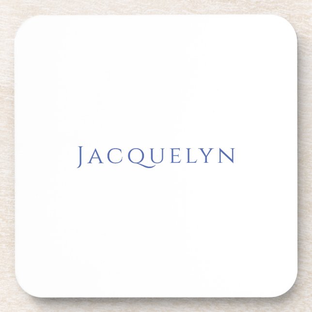 Minimalist White Blue Plain Elegant Modern Name Coaster (Front)