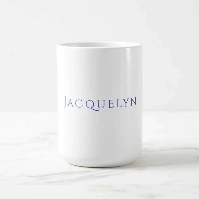 Minimalist White Blue Plain Elegant Modern Name Coffee Mug (Center)