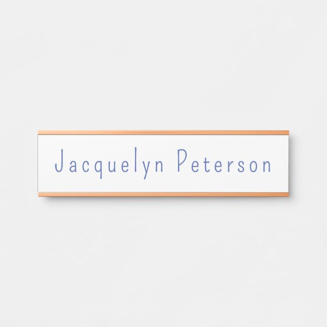 Minimalist White Blue Plain Elegant Modern Name Door Sign (Front)