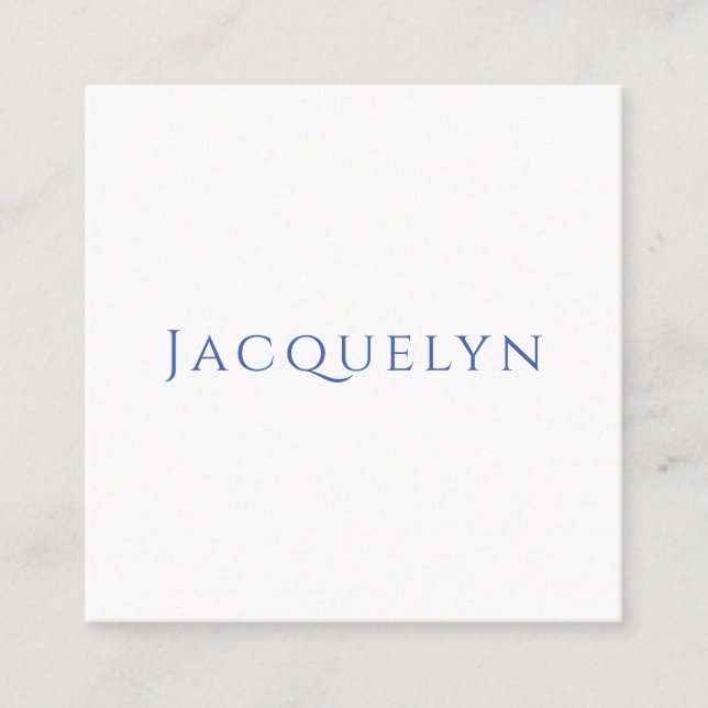 Minimalist White Blue Plain Elegant Modern Name Enclosure Card (Front)