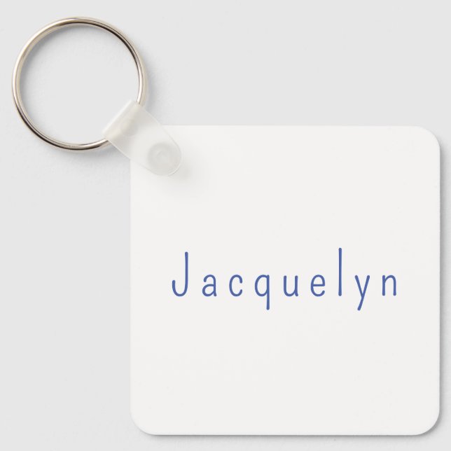 Minimalist White Blue Plain Elegant Modern Name Key Ring (Front)