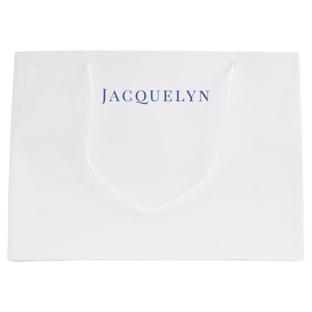 Minimalist White Blue Plain Elegant Modern Name Large Gift Bag (Front)