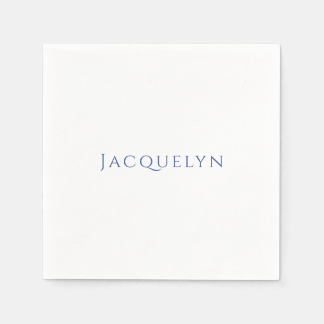 Minimalist White Blue Plain Elegant Modern Name Napkin (Front)
