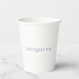 Minimalist White Blue Plain Elegant Modern Name Paper Cups