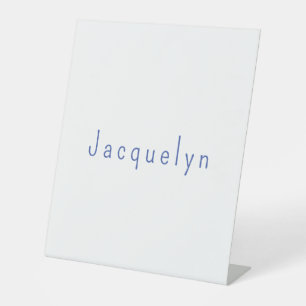 Minimalist White Blue Plain Elegant Modern Name Pedestal Sign