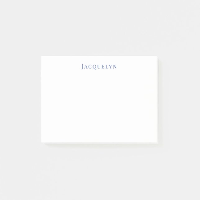 Minimalist White Blue Plain Elegant Modern Name Post-it Notes (Front)