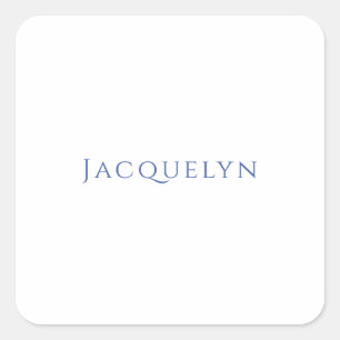 Minimalist White Blue Plain Elegant Modern Name Square Sticker