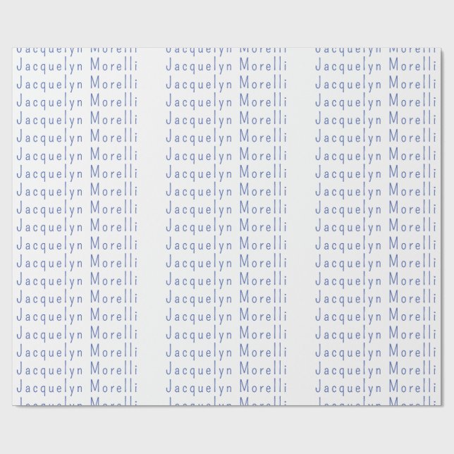 Minimalist White Blue Plain Elegant Modern Name Wrapping Paper (Flat)
