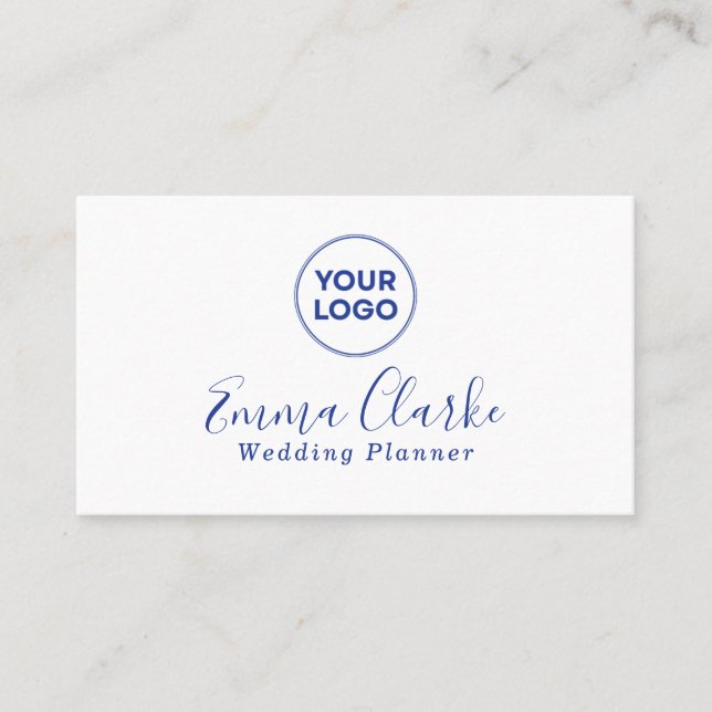 Minimalist White Blue Scan Code Business Card (Front)