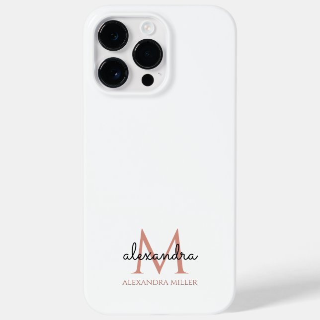 Minimalist White Blush Pink Black Monogram Name Case-Mate iPhone Case (Back)
