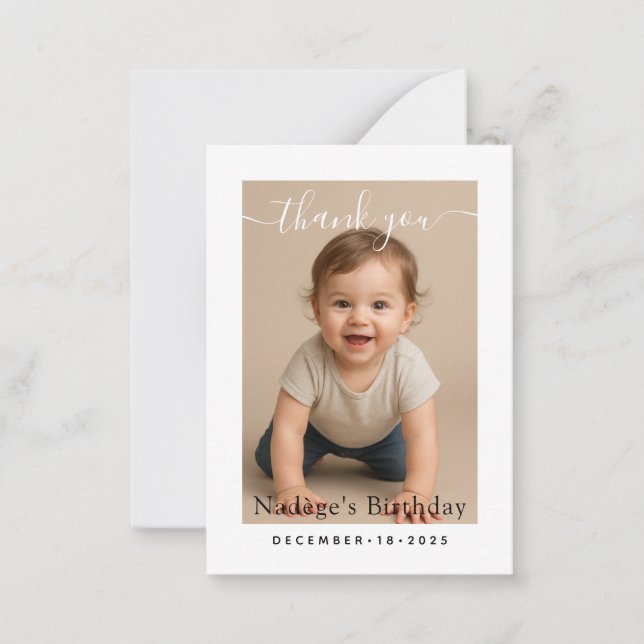 Minimalist White Border Birthday Dinner Photo Card (Front)