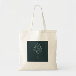 Minimalist White Botanical Leaf Line Art on Dark T Tote Bag