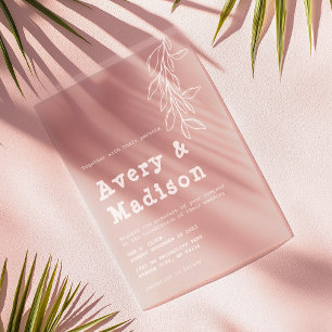 Minimalist White Botanical Typewriter Wedding Acrylic Invitations