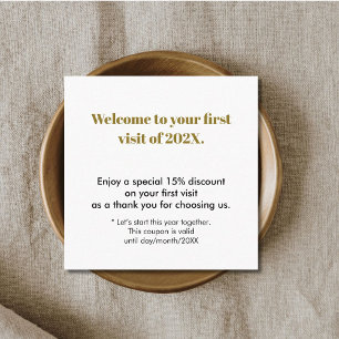 Minimalist White Brown Bold First Visit Discount Card