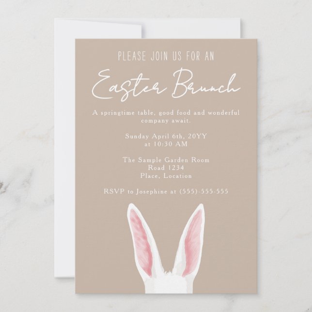 Minimalist White Bunny Ears Beige Easter Brunch Invitation (Front)