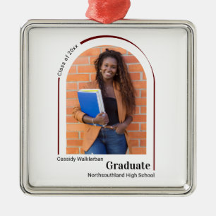 Minimalist White Burgundy Photo Graduation Metal Tree Decoration