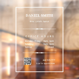 Minimalist White Business Office Hours QR Code  Window Cling
