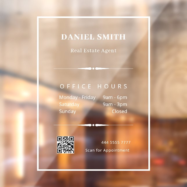 Minimalist White Business Office Hours QR Code  Window Cling (Sheet 2)