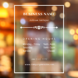 Minimalist White Business Vintage Opening Hours  Window Cling