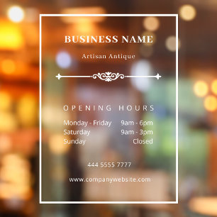 Minimalist White Business Vintage Opening Hours  Window Cling