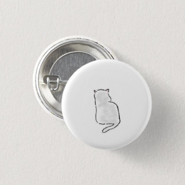 Minimalist White Cat Back View Keepsake 3 Cm Round Badge (Front & Back)