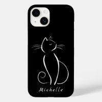 Minimalist White Cat On Black Add Name