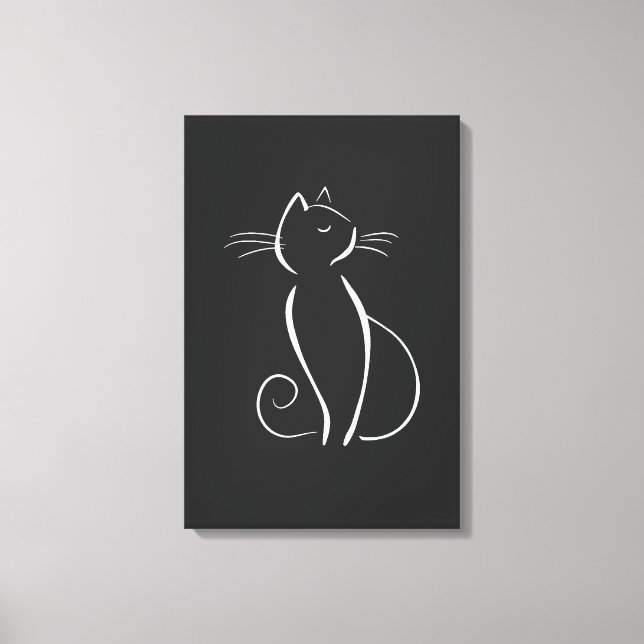 Minimalist White Cat On Black Canvas Print (Front)