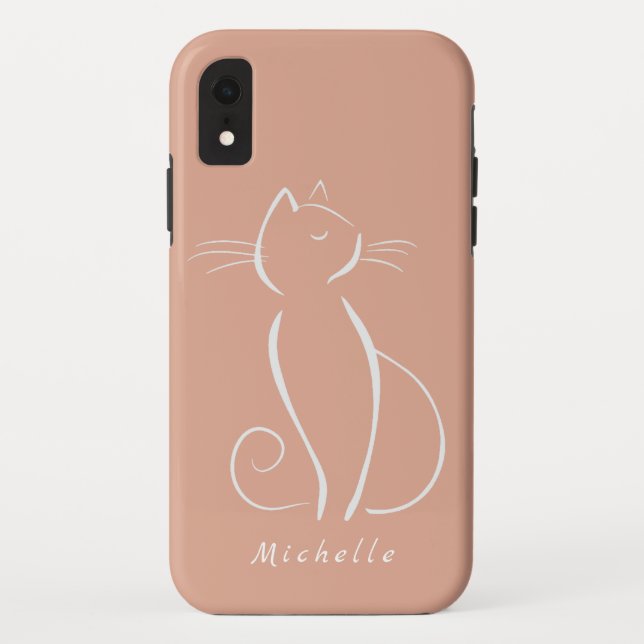 Minimalist White Cat On Pink Add Name Case-Mate iP iPhone Case (Back)