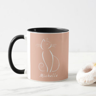 Minimalist White Cat On Pink Add Name Mug