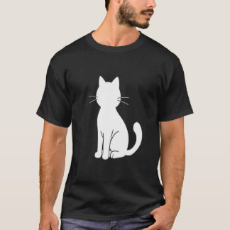 Minimalist White Cat Silhouette Design T-Shirt