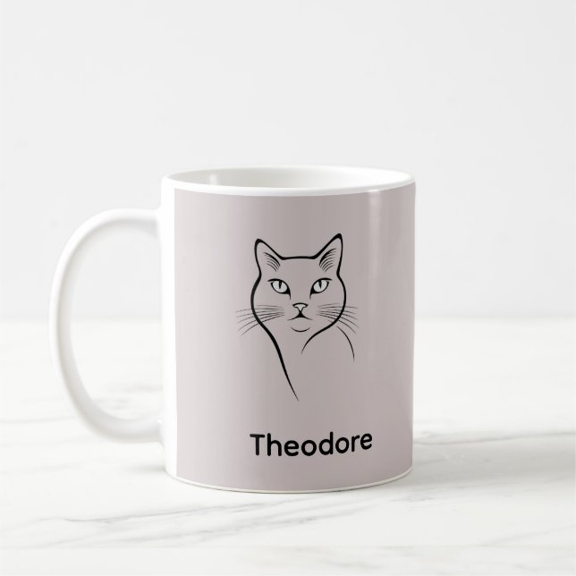Minimalist White Ceramic Black Line Cat Simple Coffee Mug (Left)