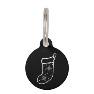 Minimalist White Christmas Stocking Line Art Pet Tag