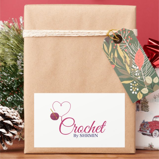 Minimalist white Crochet logo and personalise Rectangular Sticker (Holiday)