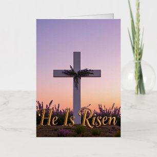 Minimalist white cross adorned with lavender  foil greeting card