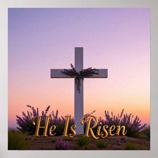 Minimalist white cross adorned with lavender  poster (Front)
