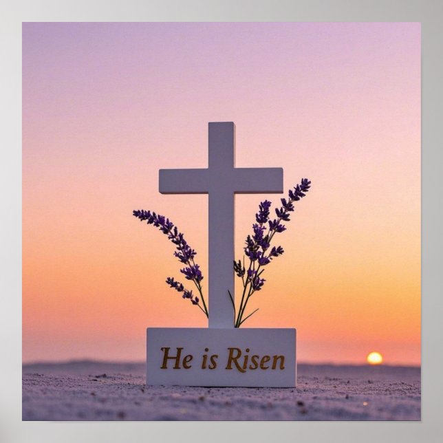 Minimalist white cross adorned with lavender poster (Front)