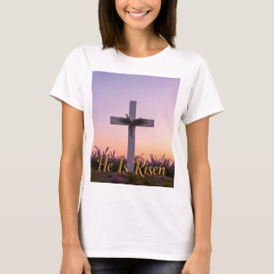 Minimalist white cross adorned with lavender  T-Shirt