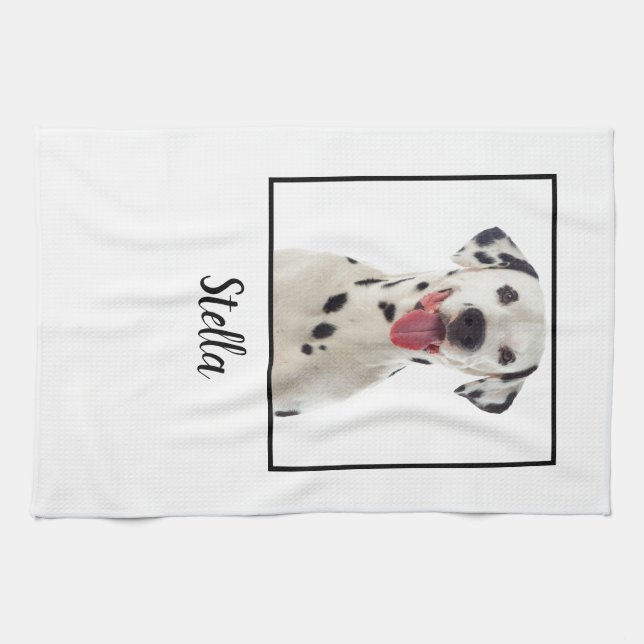 Minimalist White Custom Dog Photo Tea Towel (Horizontal)