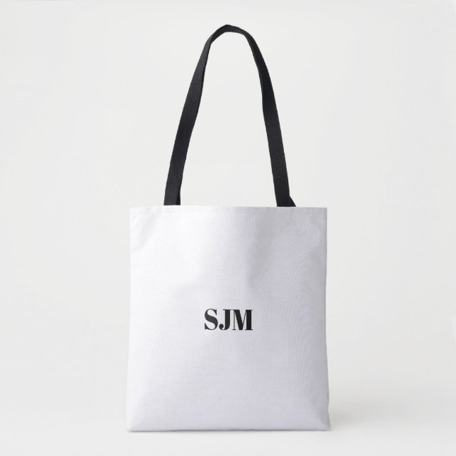 Minimalist white Custom monogram initials name  Tote Bag (Front)