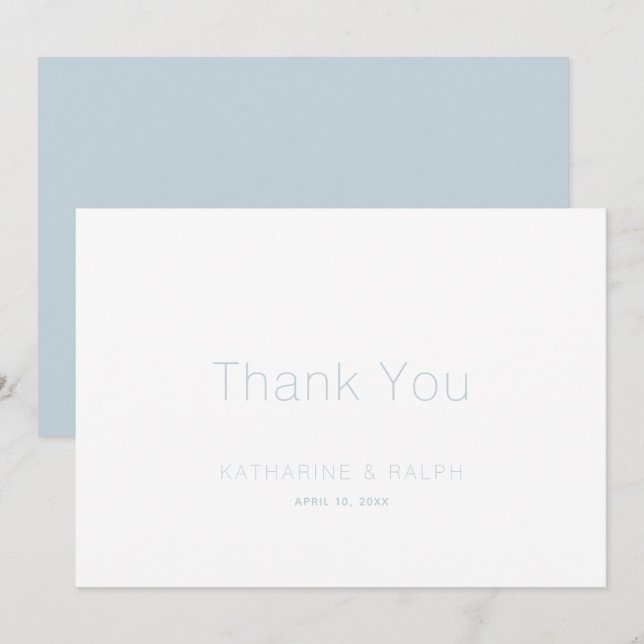 Minimalist White Dusty Blue Wedding Thank You (Front/Back)