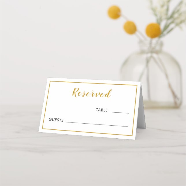 Minimalist White Elegant Gold Foil Border Wedding Place Card (Front)